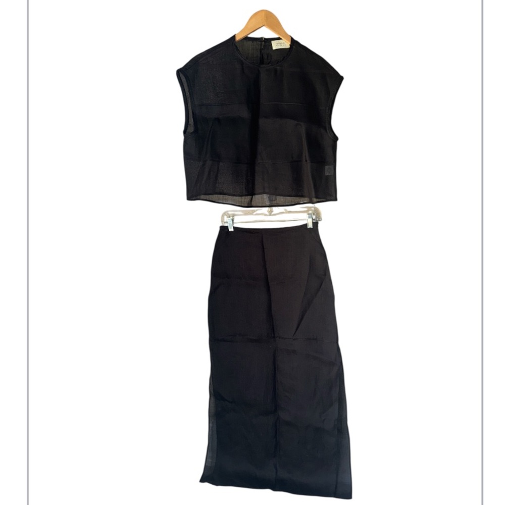 DISSH Black Skirt & top Set panel sleeveless ramie material